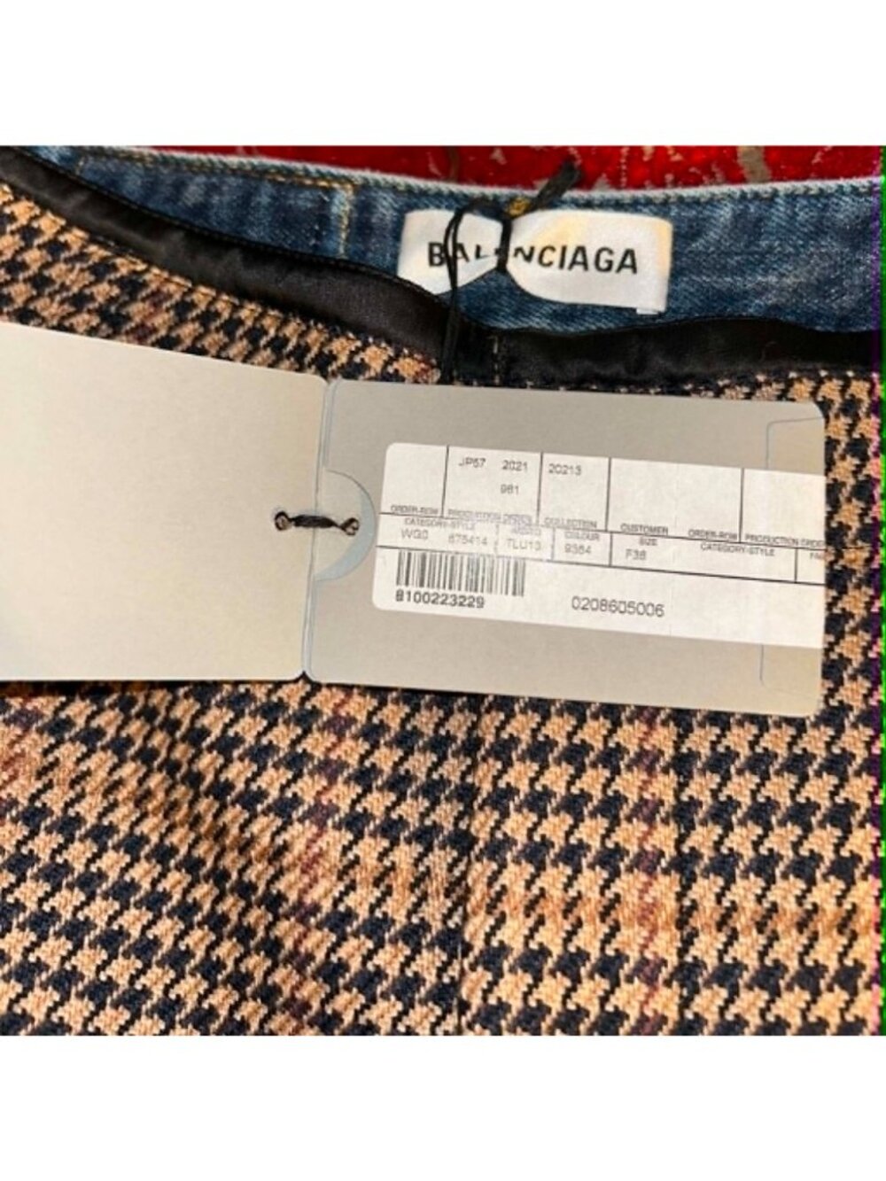 NWT $1100 Balenciaga Houndstooth and Denim Skirt Brown Size 4 - Picture 7 of 7